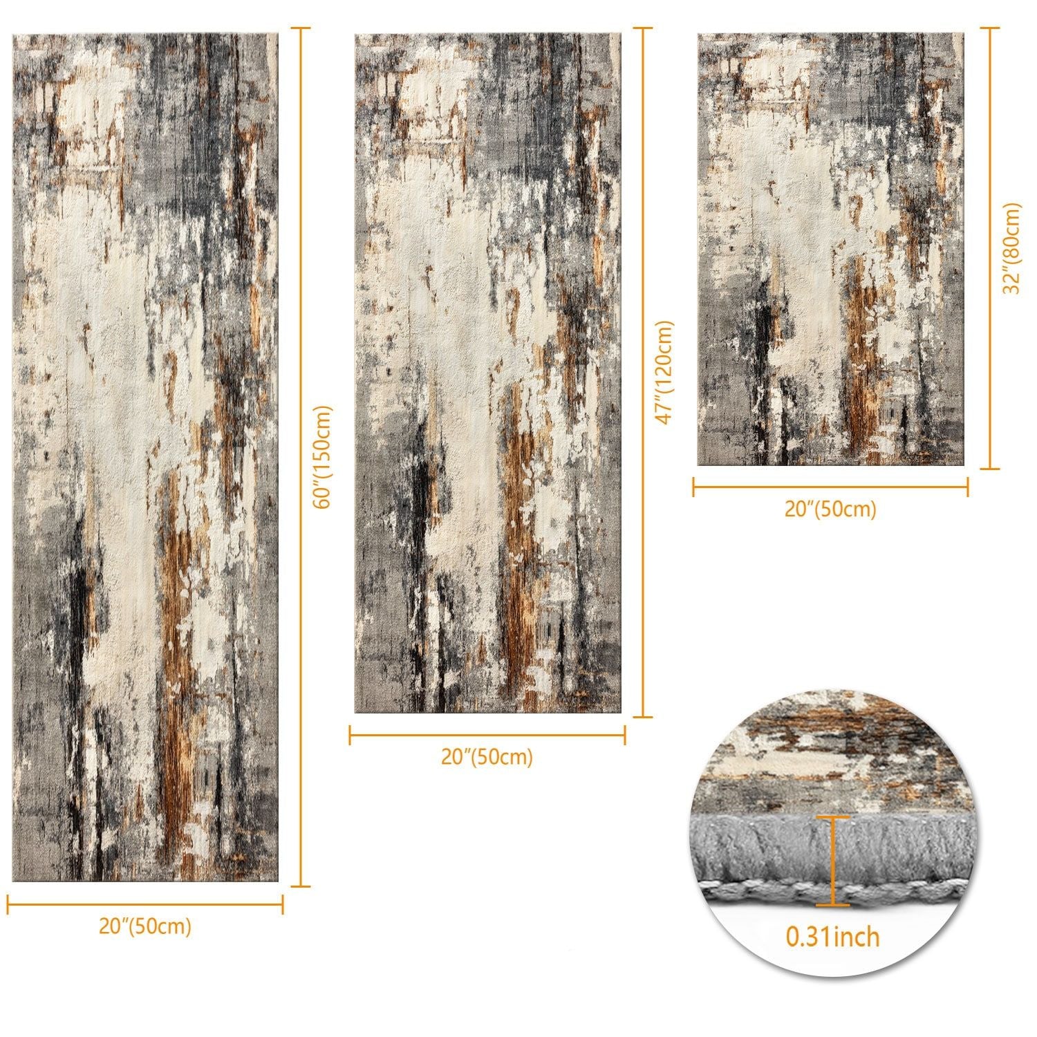 Three-Piece Kitchen Rug Set – Soft, Machine Washable, with Grip Backing
