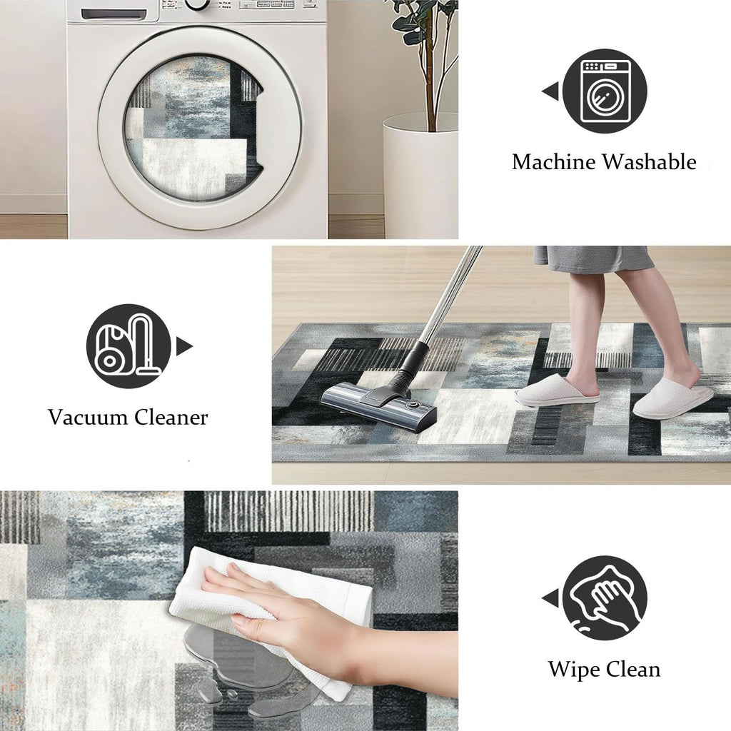 Abstract Washable Kitchen and Hallway Rug Set