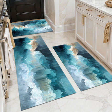 Abstract Three-Piece Kitchen Mat Set