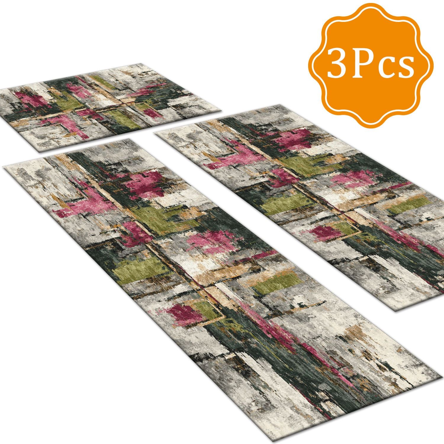 Three-Piece Kitchen Rug Set with Soft Surface