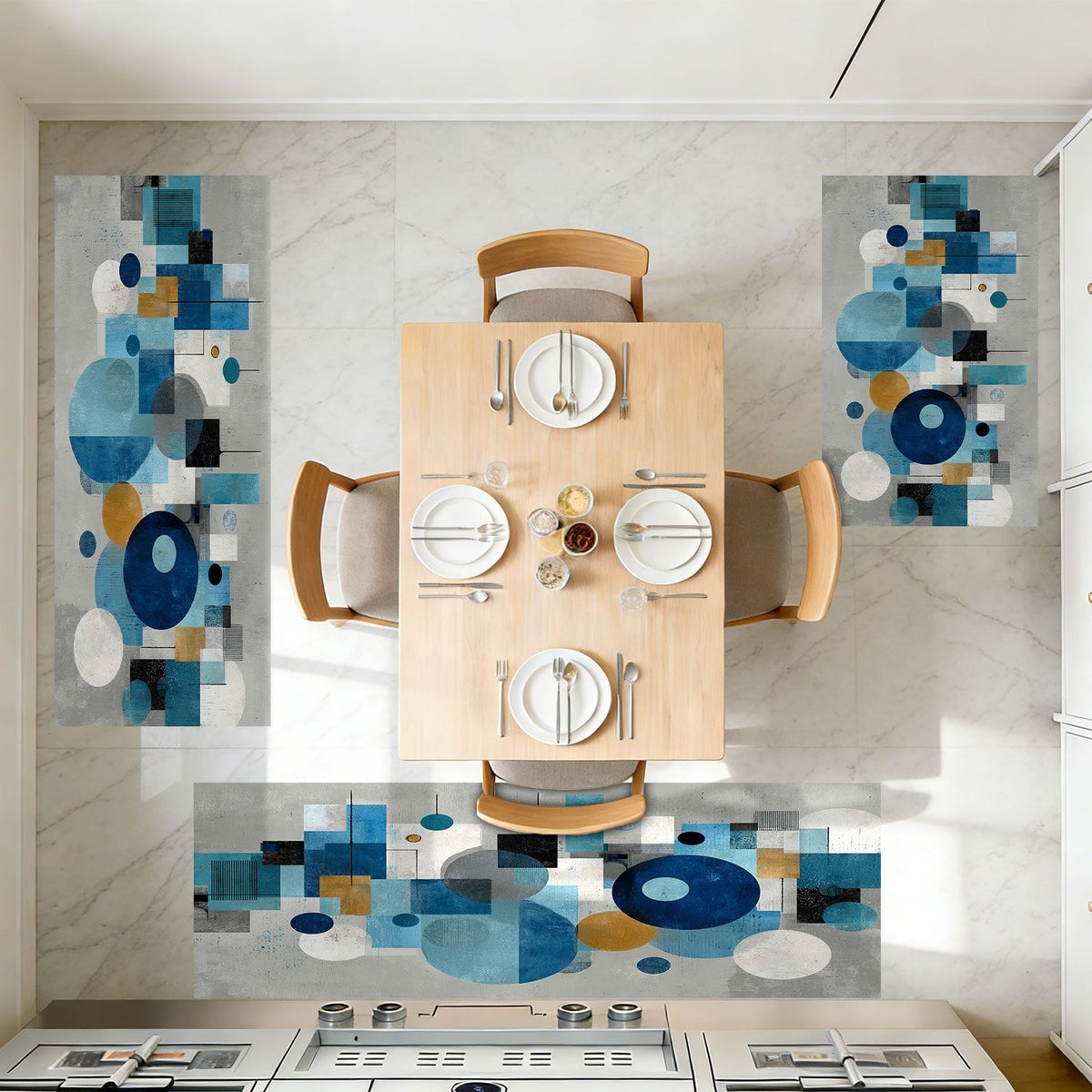 Three-Piece Abstract Kitchen and Hallway Rug Set