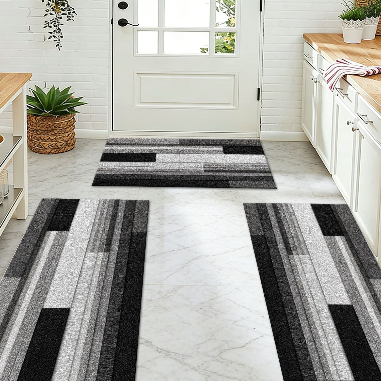 Non-Slip Washable 3-Piece Kitchen Rug Set Farmhouse Style