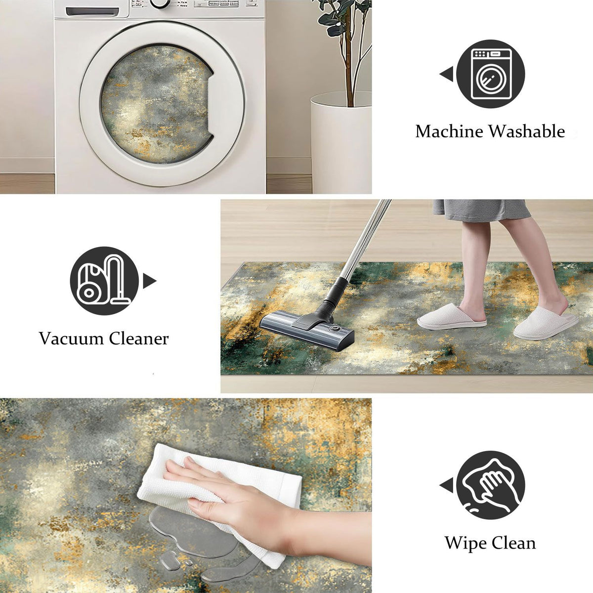 Three-Piece Abstract Kitchen and Hallway Mat Set