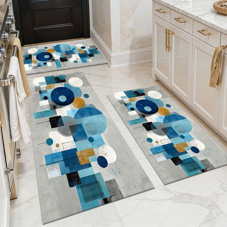 Three-Piece Abstract Kitchen and Hallway Rug Set