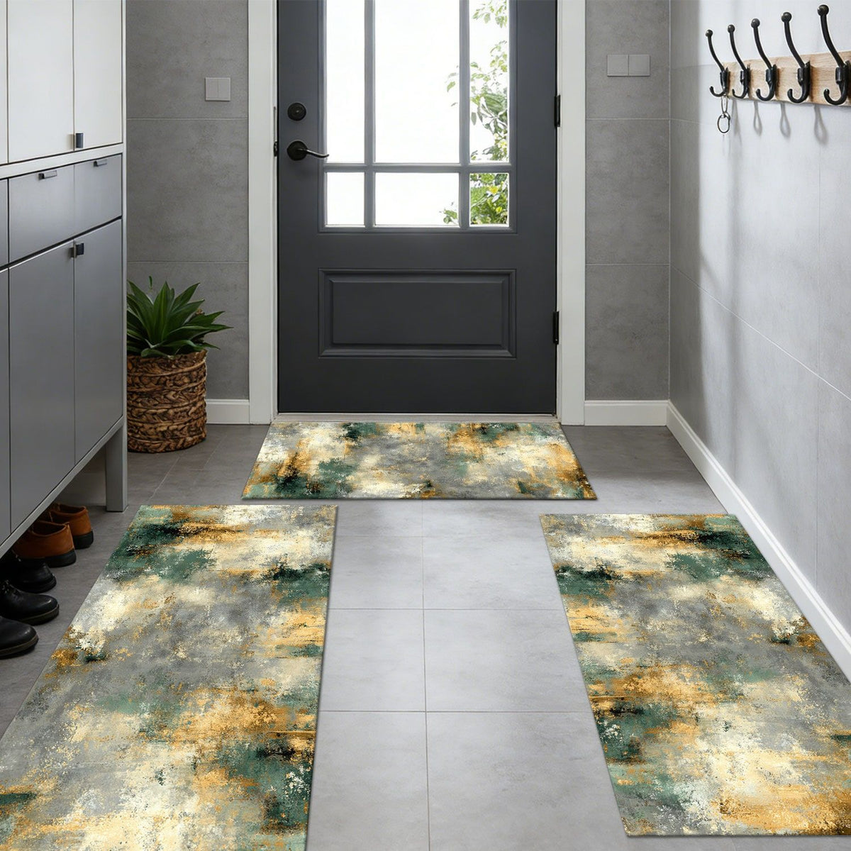 Three-Piece Abstract Kitchen and Hallway Mat Set