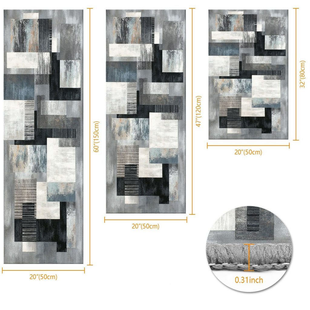Abstract Washable Kitchen and Hallway Rug Set
