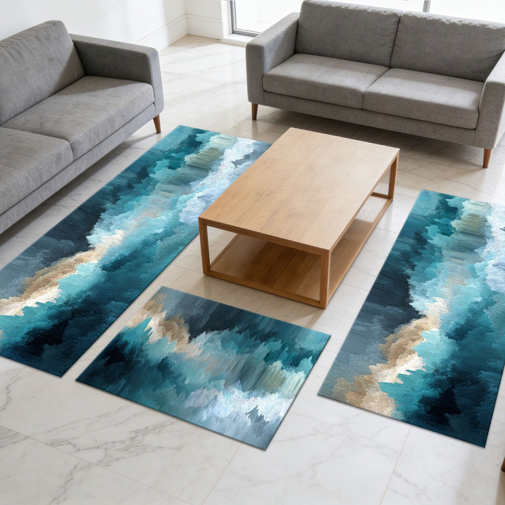Abstract Three-Piece Kitchen Mat Set