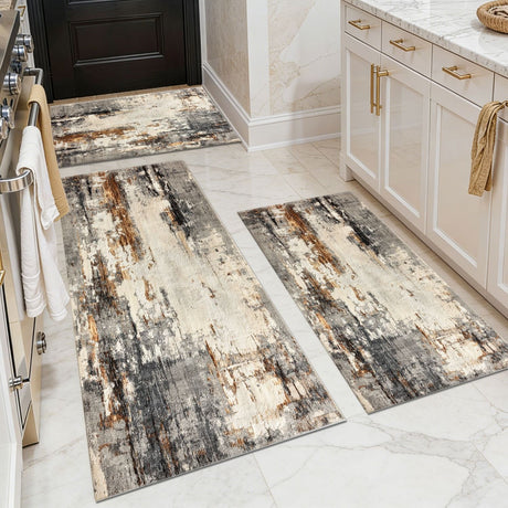 Three-Piece Kitchen Rug Set – Soft, Machine Washable, with Grip Backing