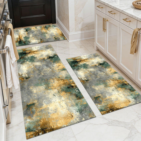 Three-Piece Abstract Kitchen and Hallway Mat Set