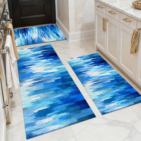Abstract Three-Piece Washable Kitchen Rug Set