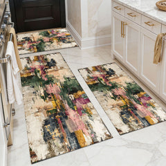 Three-Piece Farmhouse Kitchen Rug Set – Non-Slip and Washable Abstract Pattern