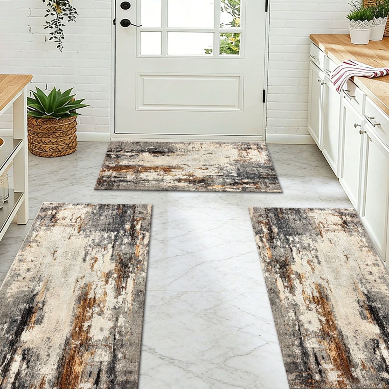 Three-Piece Kitchen Rug Set – Soft, Machine Washable, with Grip Backing