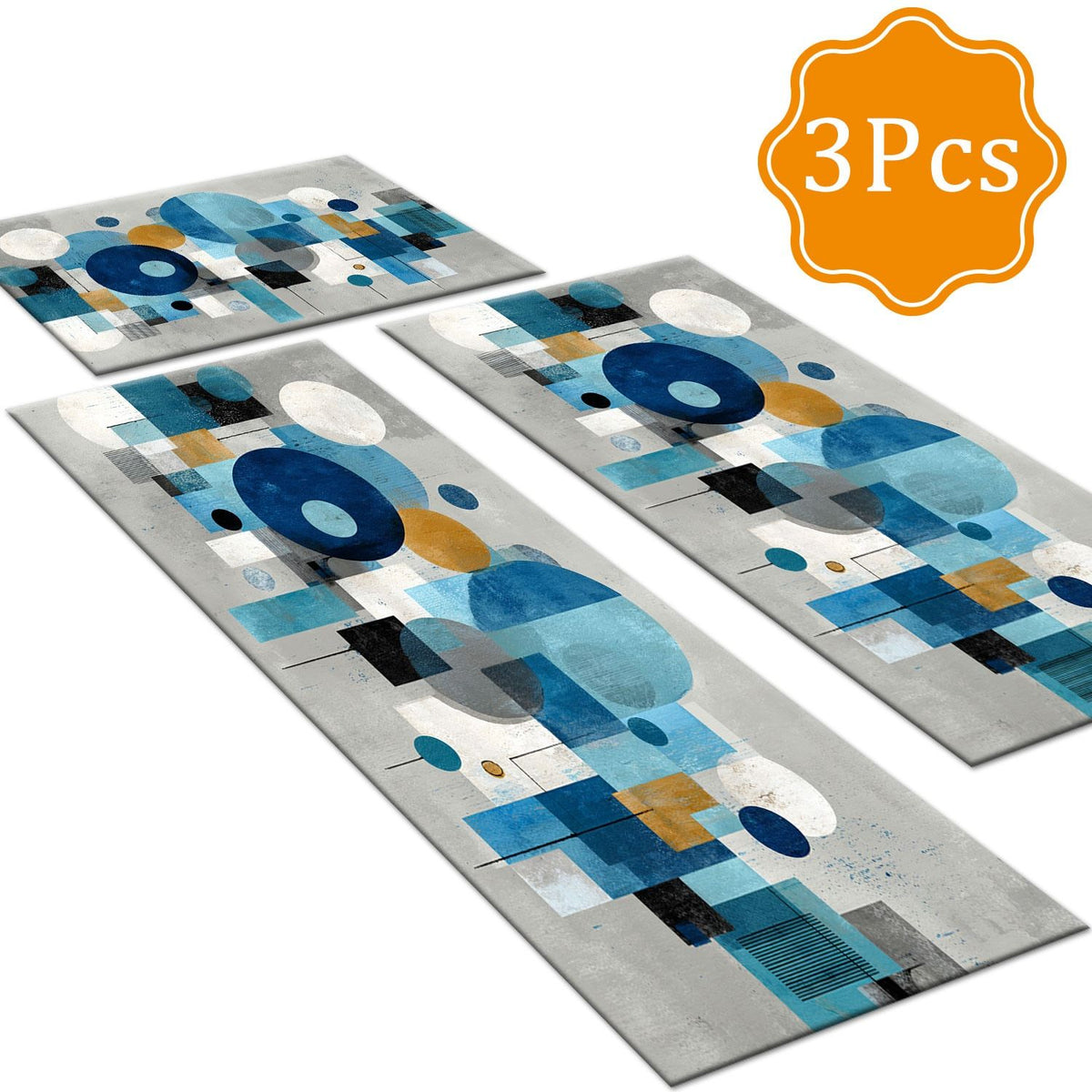 Three-Piece Abstract Kitchen and Hallway Rug Set