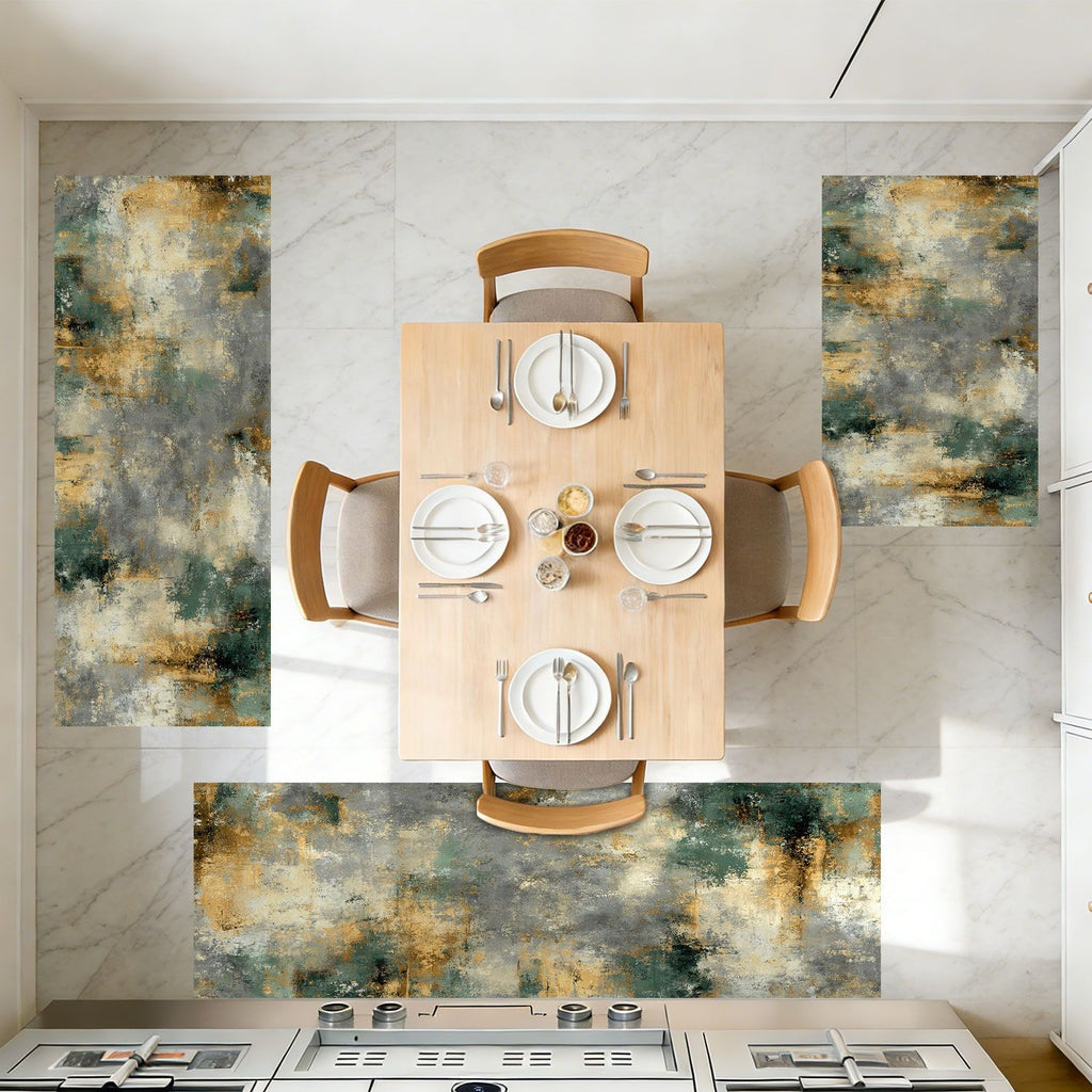 Three-Piece Abstract Kitchen and Hallway Mat Set