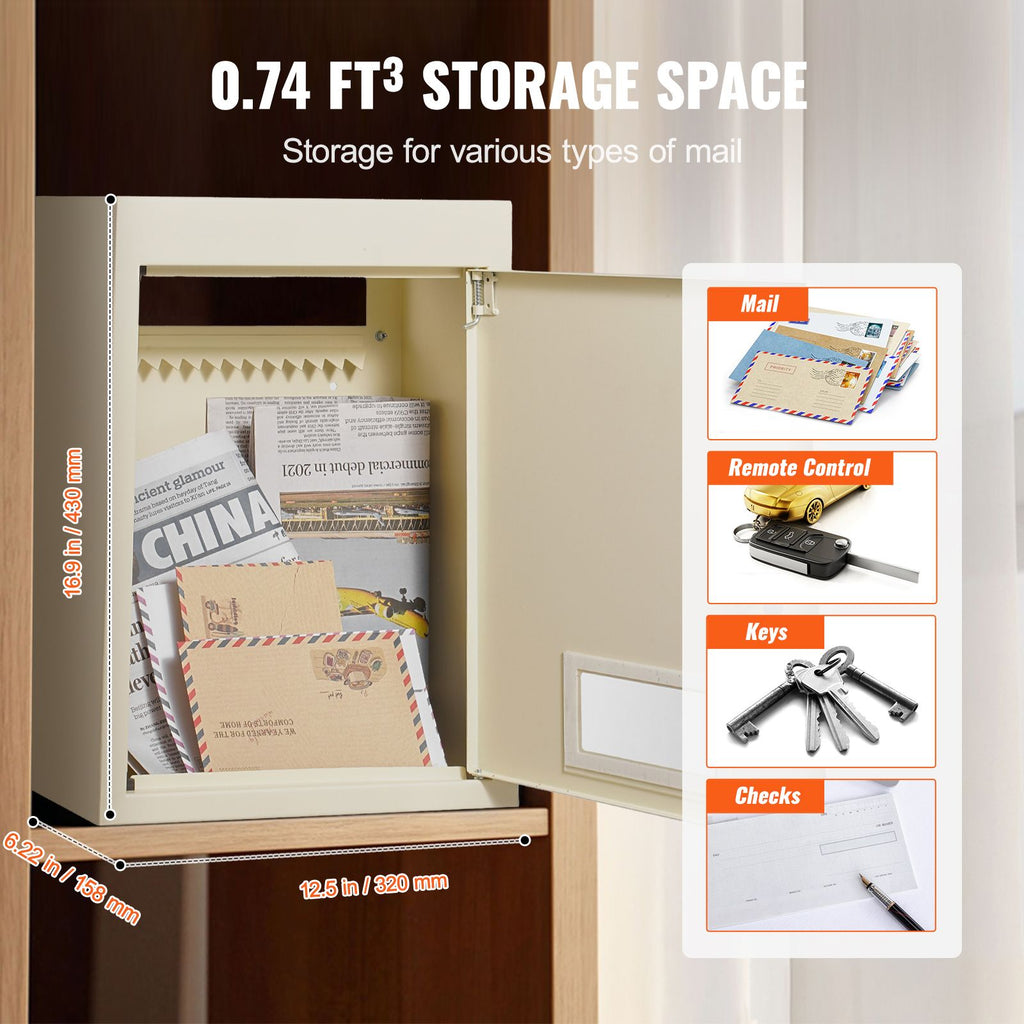 Secure Through-Wall Mail and Key Drop Box