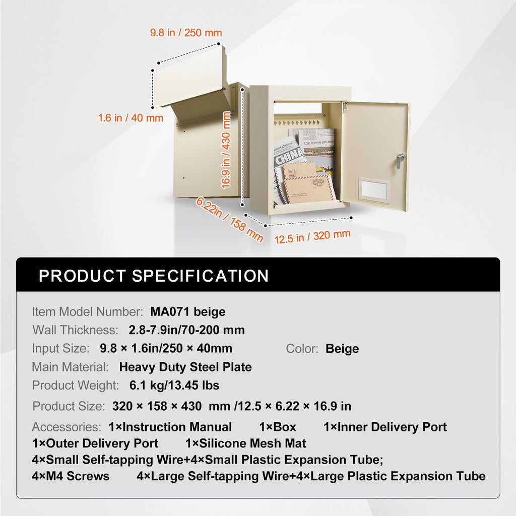 Secure Through-Wall Mail and Key Drop Box