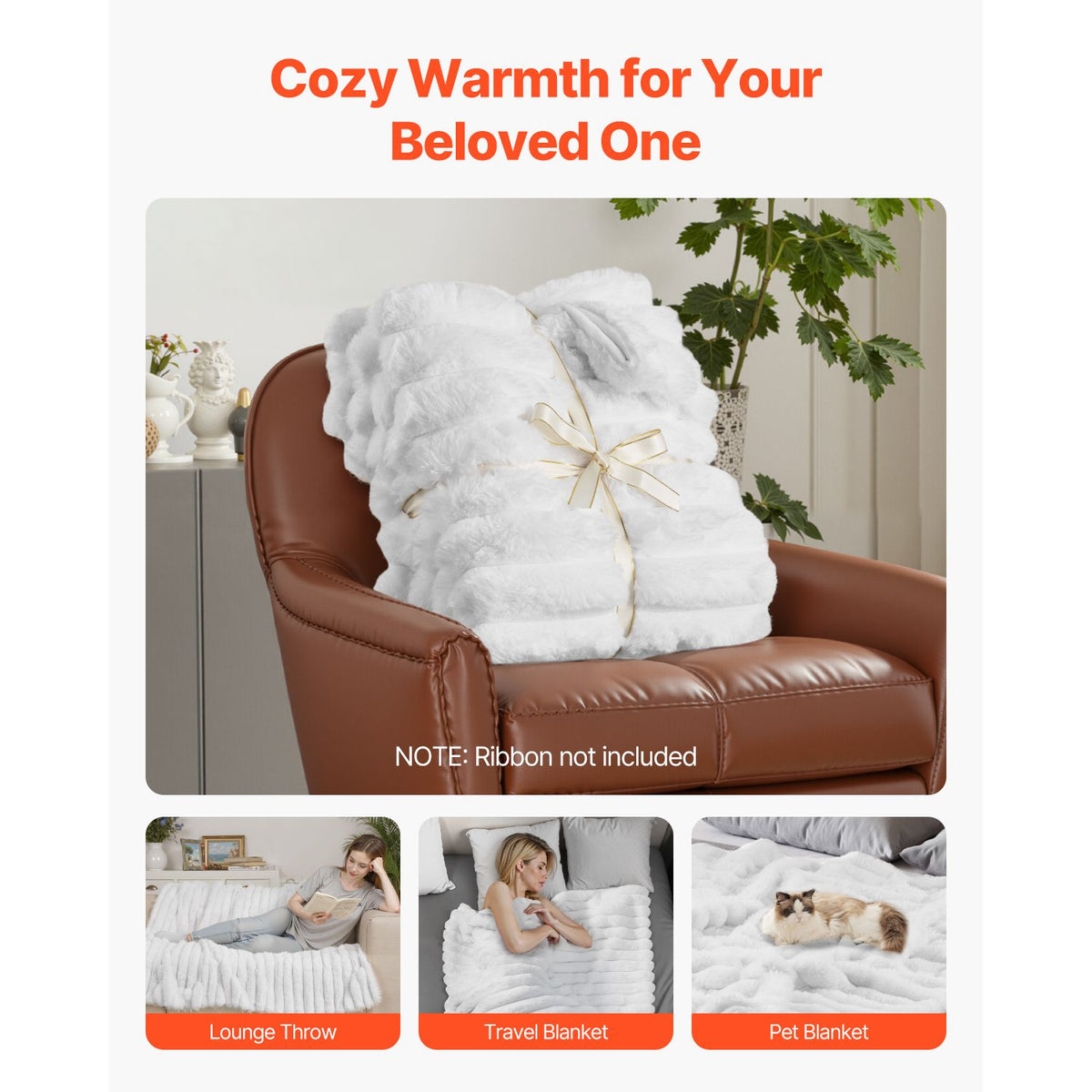 Cozy Double-Sided White Ribbed Throw Blanket