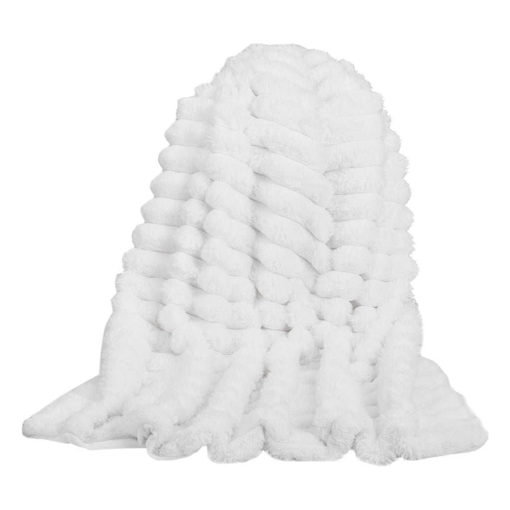 Cozy Double-Sided White Ribbed Throw Blanket