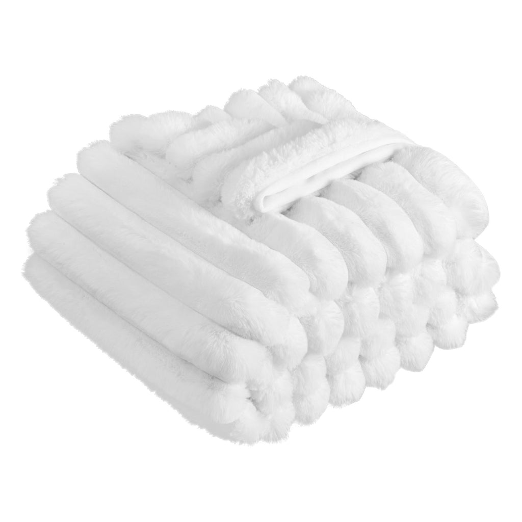 Cozy Double-Sided White Ribbed Throw Blanket