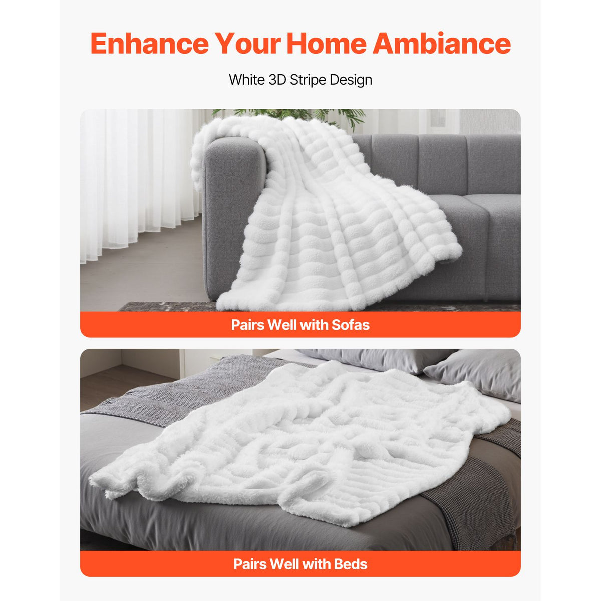 Cozy Double-Sided White Ribbed Throw Blanket