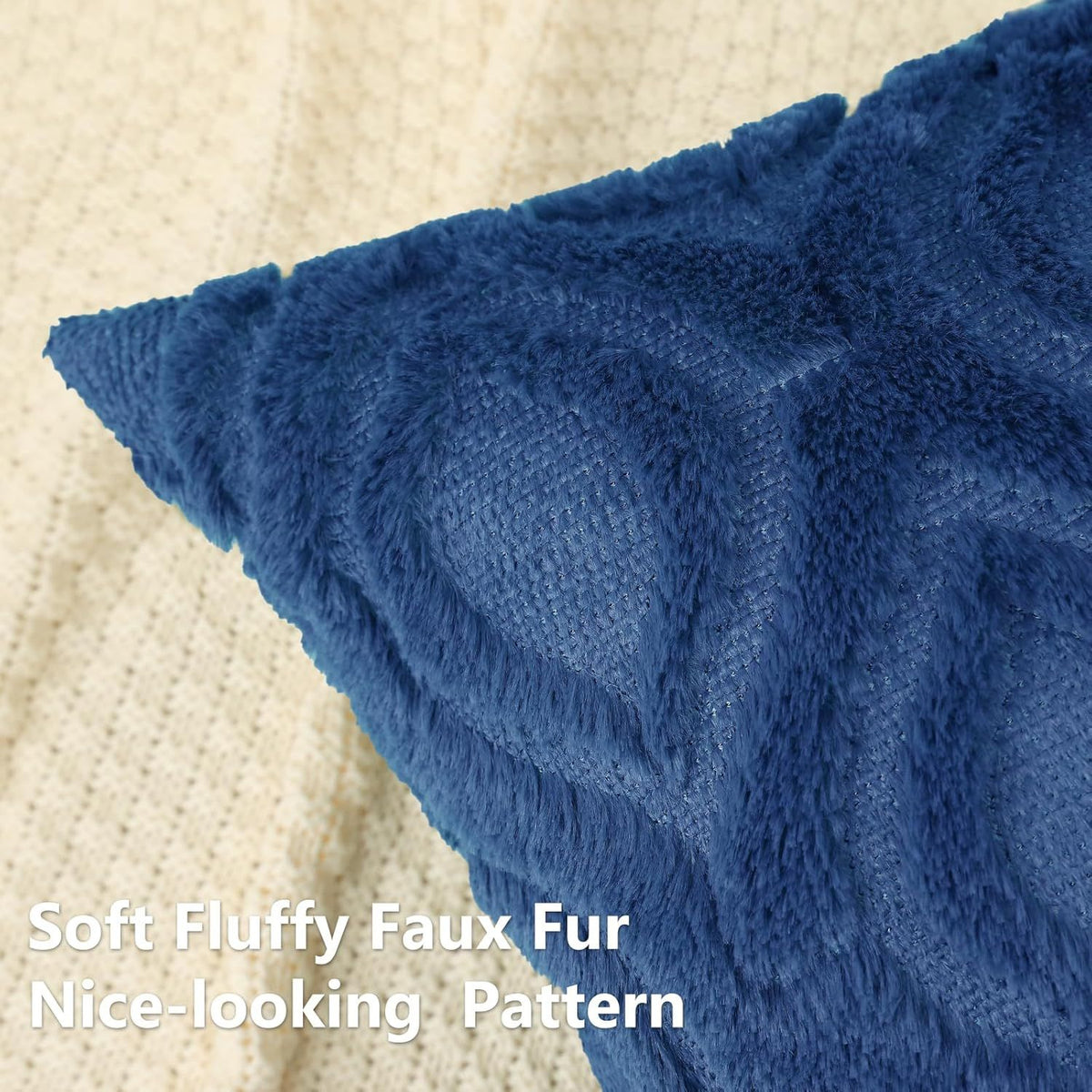 Dark Blue Plush Geometric Throw Pillow Covers