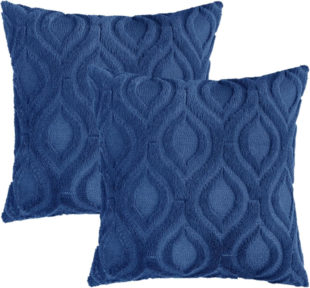 Dark Blue Plush Geometric Throw Pillow Covers