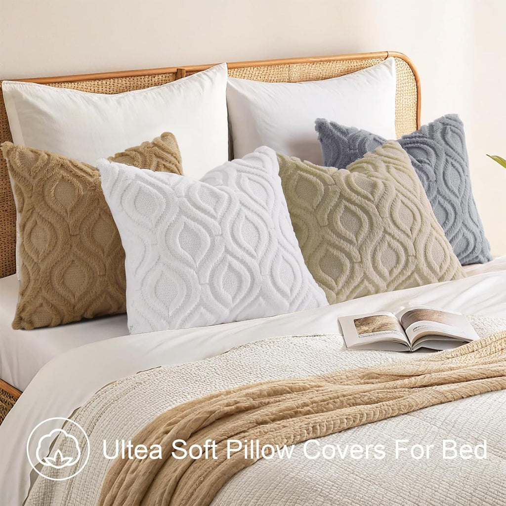 Khaki Plush Throw Pillow Covers, Set of Two