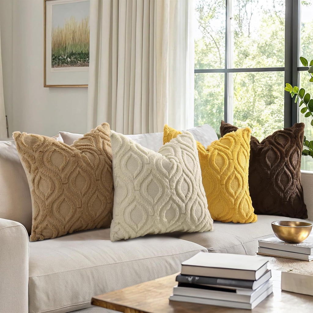 Khaki Plush Throw Pillow Covers, Set of Two