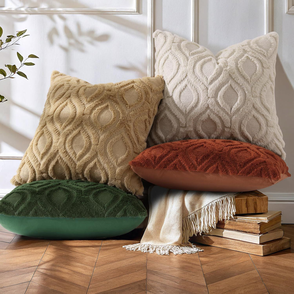 Khaki Plush Throw Pillow Covers, Set of Two