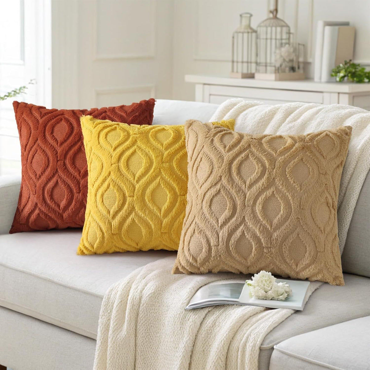 Khaki Plush Throw Pillow Covers, Set of Two