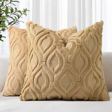 Khaki Plush Throw Pillow Covers, Set of Two