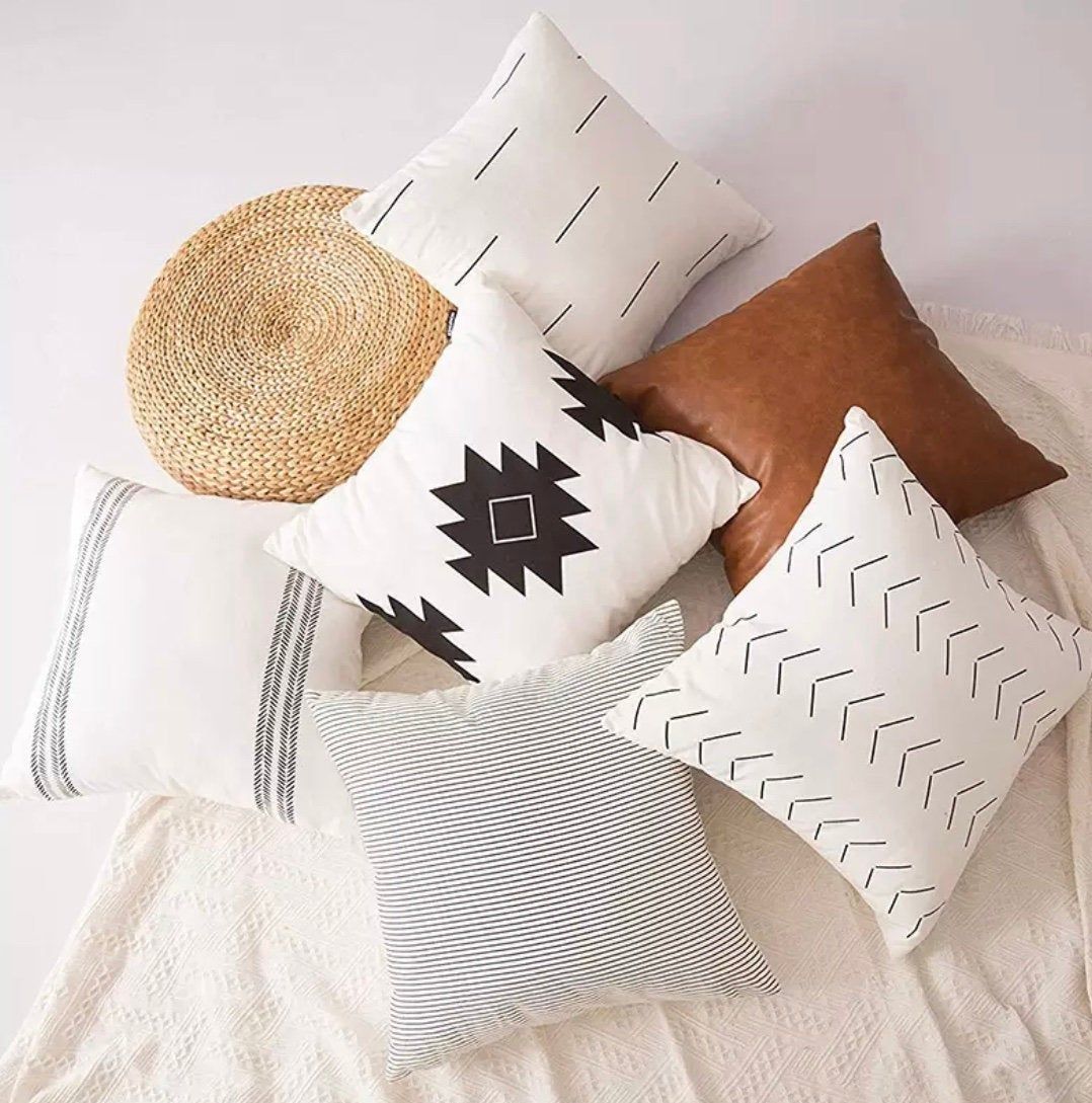 Modern Minimal Throw Pillow Covers – 6-Pack Vegan Leather Accent Pillows