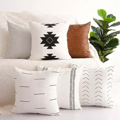 Modern Minimal Throw Pillow Covers – 6-Pack Vegan Leather Accent Pillows