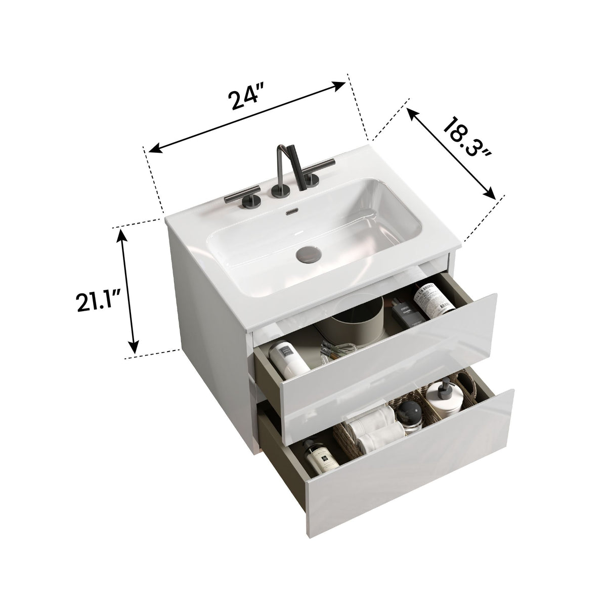 TIA Glossy White Floating Vanity with Soft-Closing Drawers
