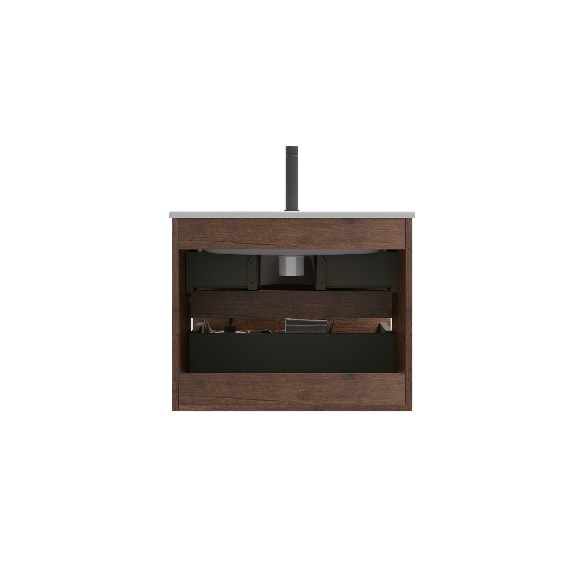 24- Wall-Mounted Walnut Bathroom Vanity with Ceramic Sink and Soft-Close Drawers