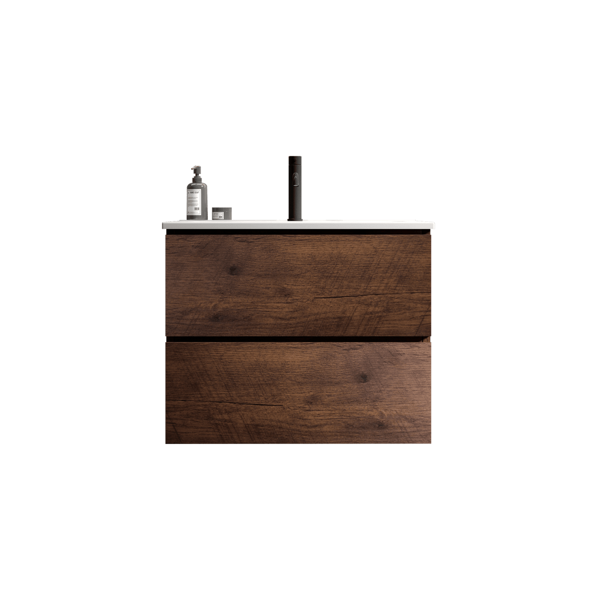 24- Wall-Mounted Walnut Bathroom Vanity with Ceramic Sink and Soft-Close Drawers