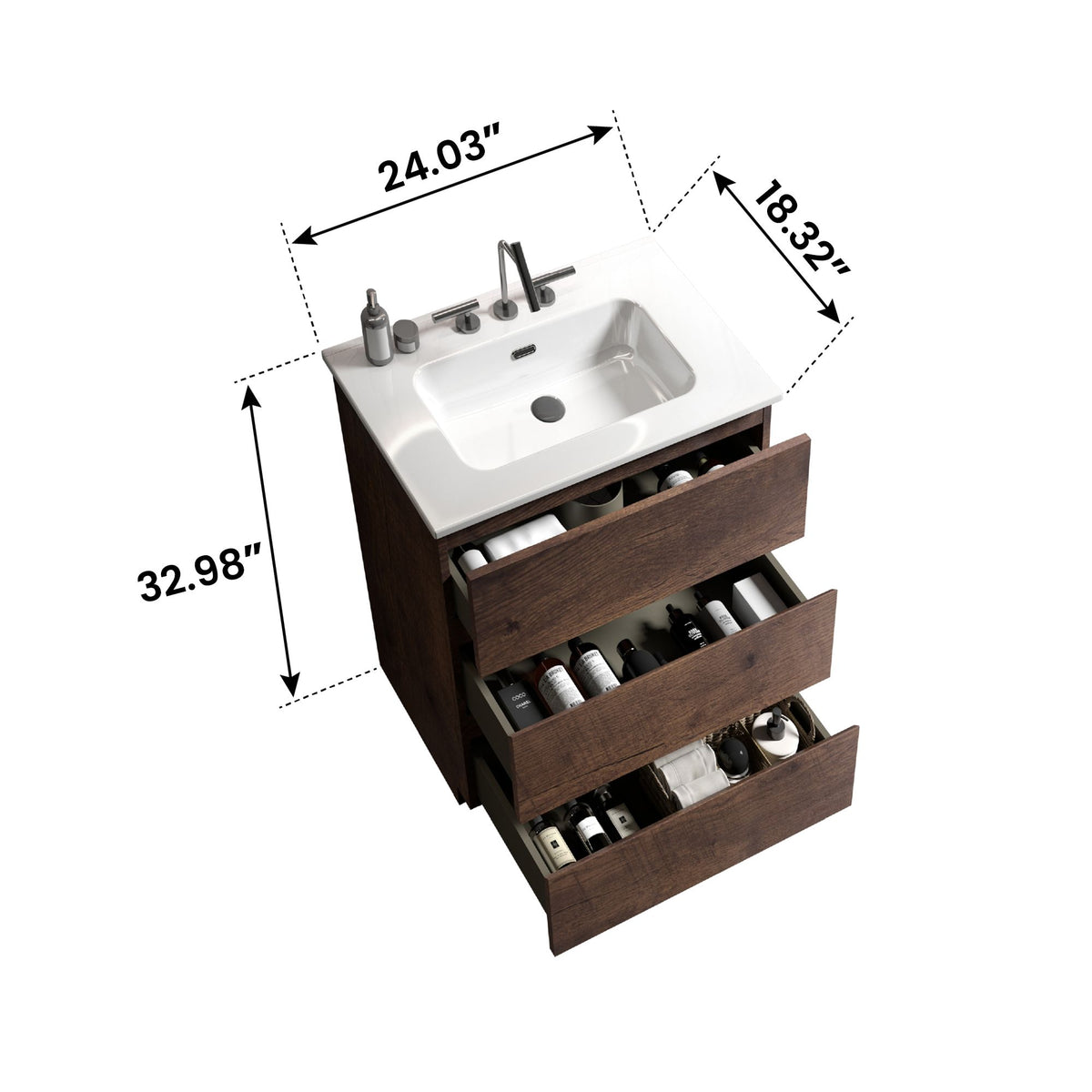 TIA Walnut Freestanding Bathroom Vanity with White Sink