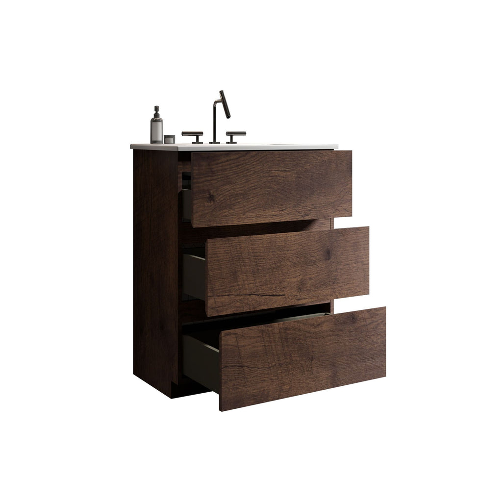 TIA Walnut Freestanding Bathroom Vanity with White Sink