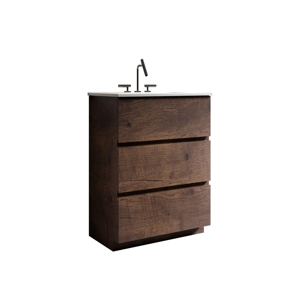 TIA Walnut Freestanding Bathroom Vanity with White Sink
