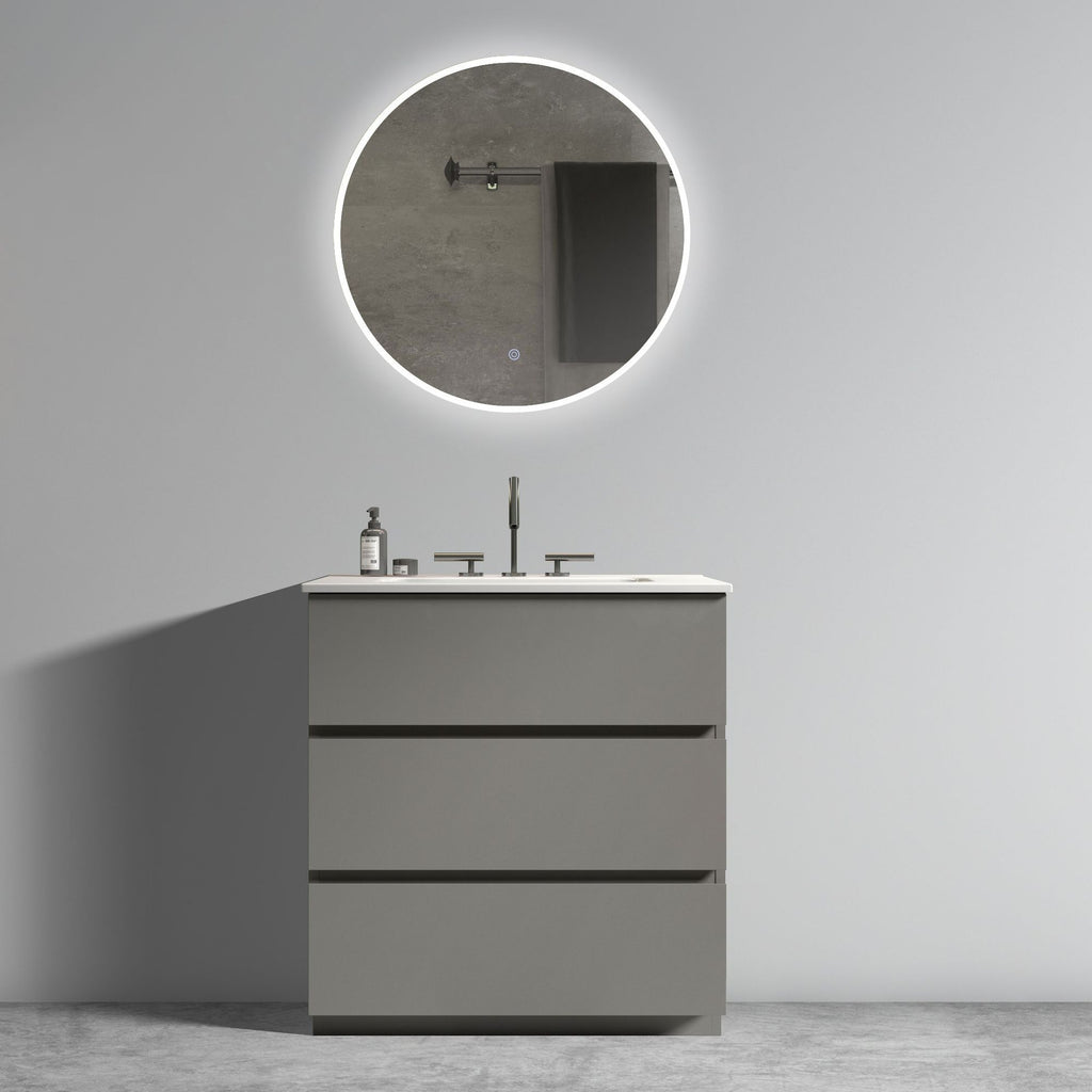 Tia Gray Bathroom Vanity with Soft-Closing Triple Drawers