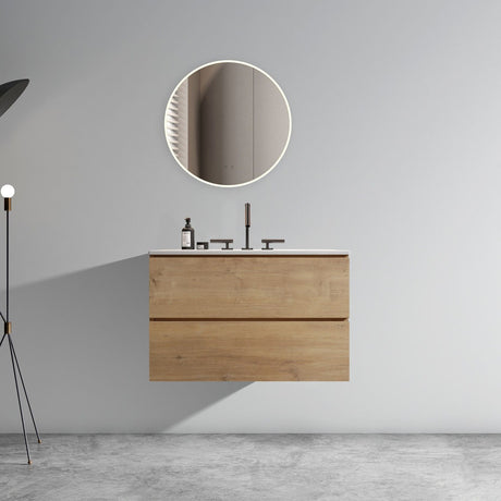 Natural Oak Bathroom Vanity with Soft-Closing Drawers