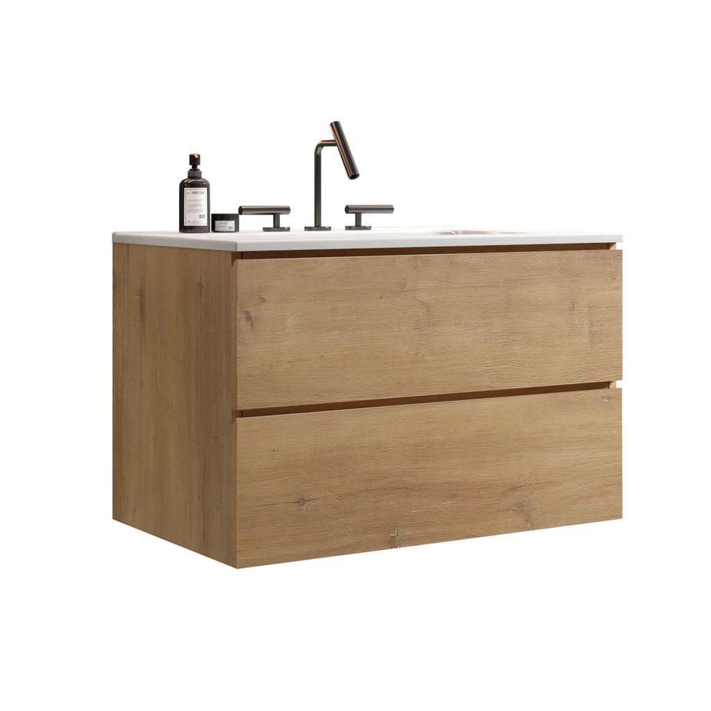 Natural Oak Bathroom Vanity with Soft-Closing Drawers