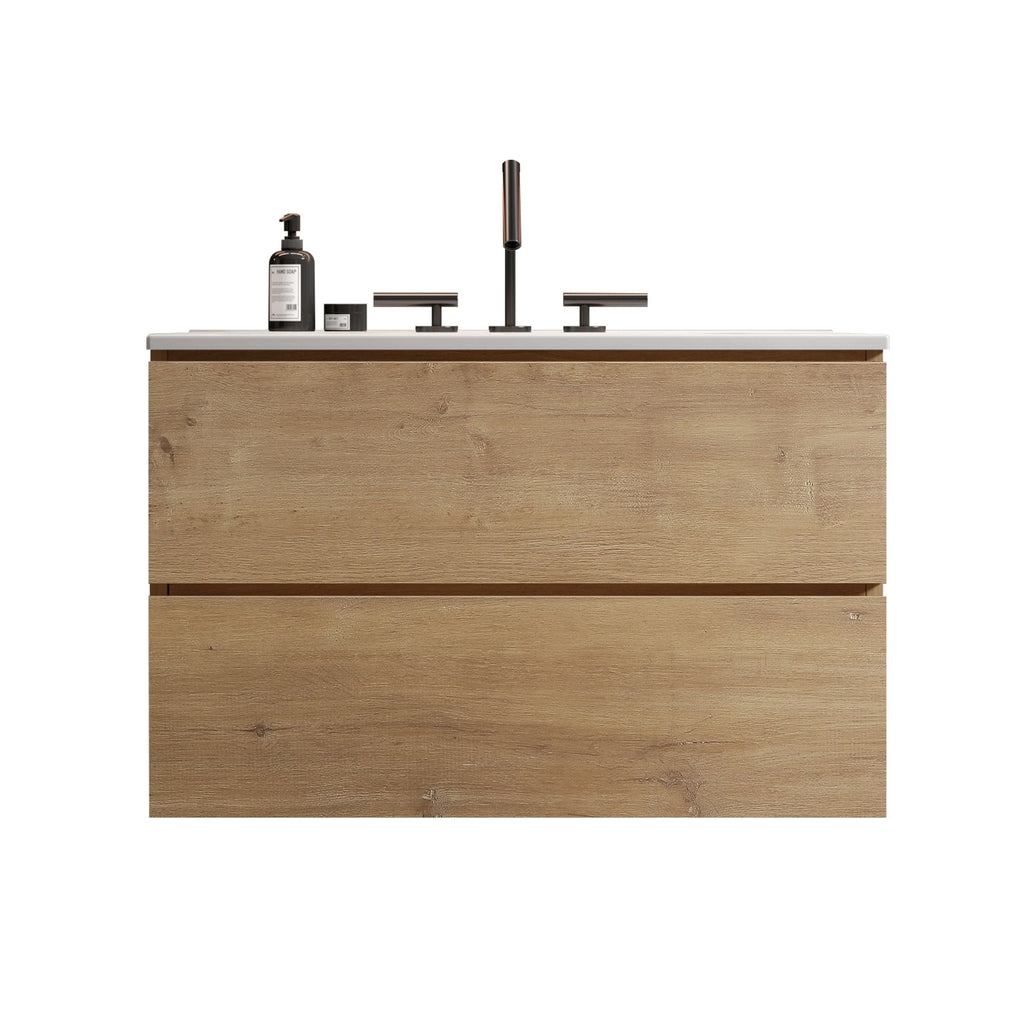 Natural Oak Bathroom Vanity with Soft-Closing Drawers