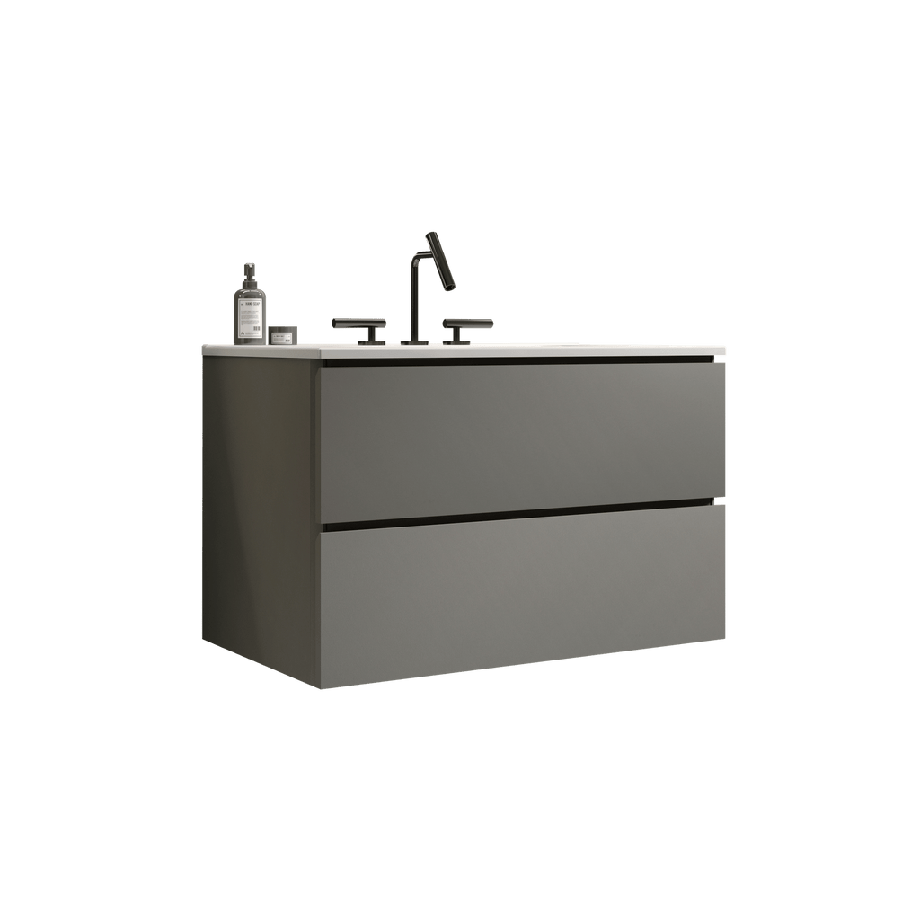 Space Grey Floating Bathroom Vanity with Soft-Close Drawers and Three Faucet Holes