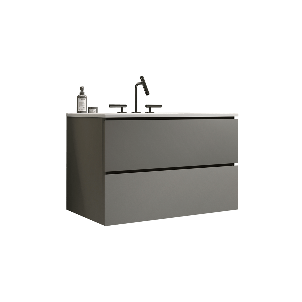 Space Grey Floating Bathroom Vanity with Soft-Close Drawers and Three Faucet Holes