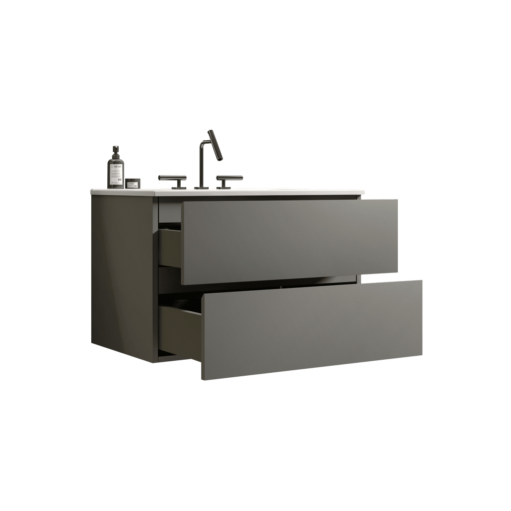 Space Grey Floating Bathroom Vanity with Soft-Close Drawers and Three Faucet Holes