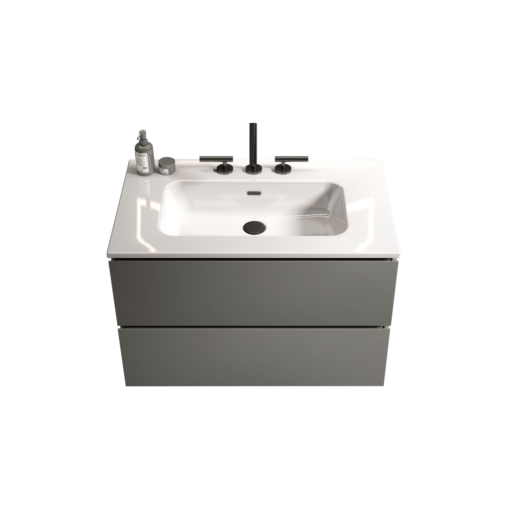 Space Grey Floating Bathroom Vanity with Soft-Close Drawers and Three Faucet Holes