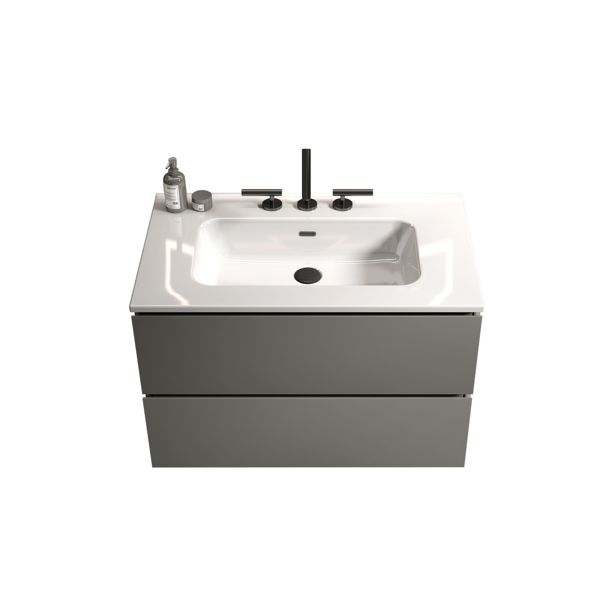 Space Grey Floating Bathroom Vanity with Soft-Close Drawers and Three Faucet Holes