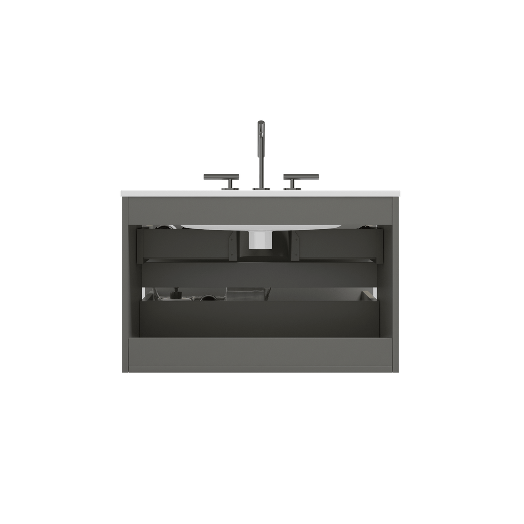 Space Grey Floating Bathroom Vanity with Soft-Close Drawers and Three Faucet Holes