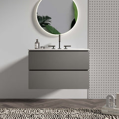 Space Grey Floating Bathroom Vanity with Soft-Close Drawers and Three Faucet Holes